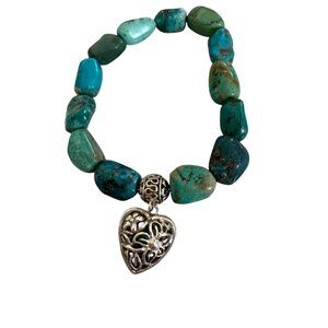 WHITNEY KELLY Turquoise elastic bracelet dangling heart charm